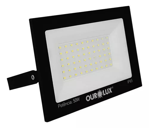 Refletor Super Led 50w Bivolt Branco Frio Ourolux Ip65 Preto